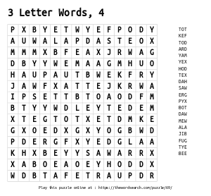 Word Search on 3 Letter Words, 4