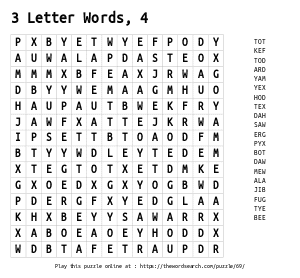 Word Search - Words That Start with B - Five Words