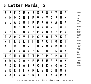 Word Search on 3 Letter Words, 5