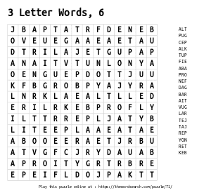 Word Search on 3 Letter Words, 6