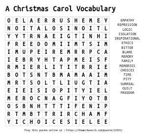 Word Search on A Christmas Carol Vocabulary
