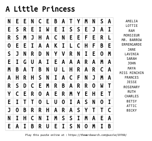Word Search on A Little Princess