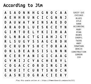 Word Search on According to Jim