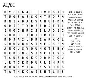 Word Search on AC/DC