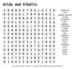 Word Search on Acids and Alkalis