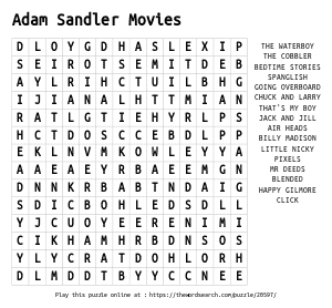 Word Search on Adam Sandler Movies