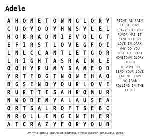 Word Search on Adele