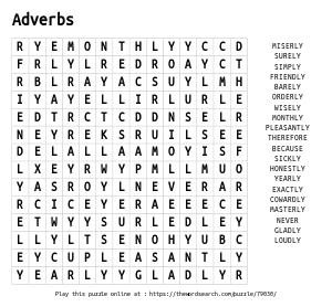 Word Search on Adverbs