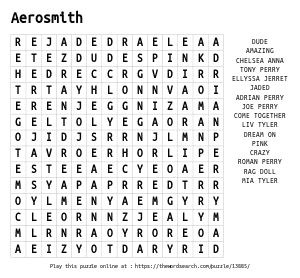 Word Search on Aerosmith