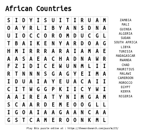 Word Search on African Countries