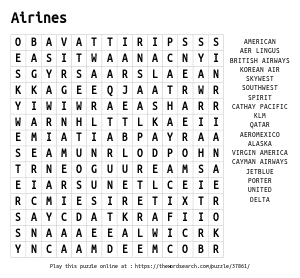 Word Search on Airines