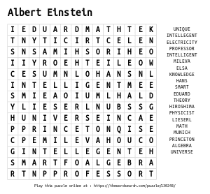 Word Search on Albert Einstein