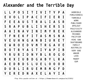 Word Search on Alexander and the Terrible Day
