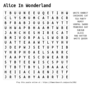 Word Search on Alice In Wonderland