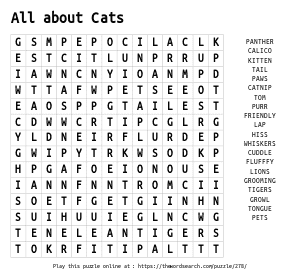 Word Search on All about Cats