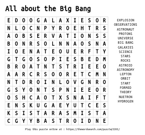 Word Search on All about the Big Bang