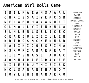 Word Search on American Girl Dolls Game