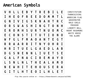 Word Search on American Symbols