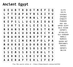 Word Search on Ancient Egypt