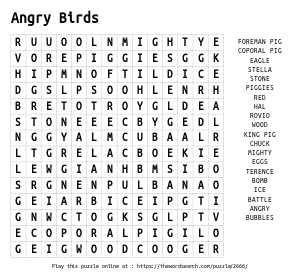 Word Search on Angry Birds