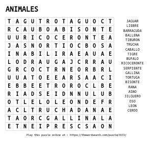 Word Search on ANIMALES