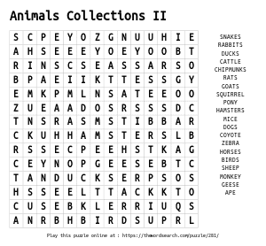 Word Search on Animals Collections II