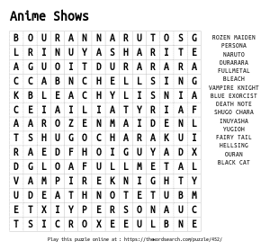 Word Search on Anime Shows
