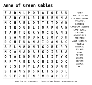 Word Search on Anne of Green Gables