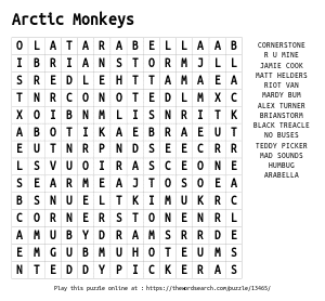 Word Search on Arctic Monkeys 