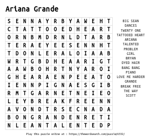 Word Search on Ariana Grande