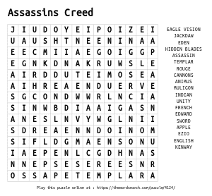 Word Search on Assassins Creed 