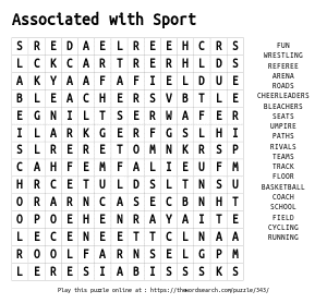 Word Search on Associated with Sport