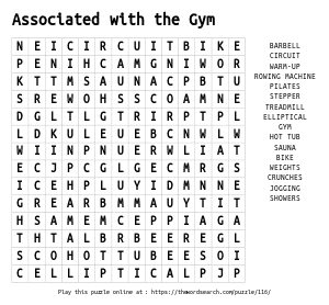 Word Search on Associated with the Gym
