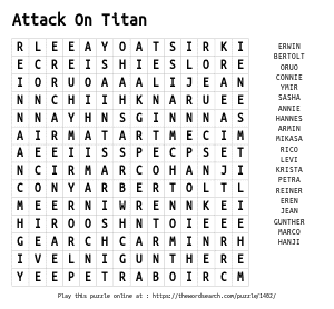 Word Search on Attack On Titan