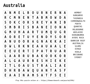 Word Search on Australia