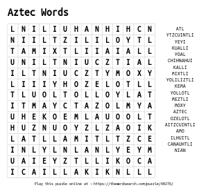 Word Search on Aztec Words