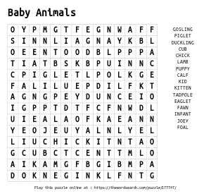 Word Search on Baby Animals