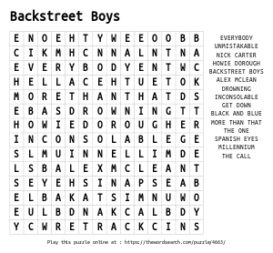 Word Search on Backstreet Boys