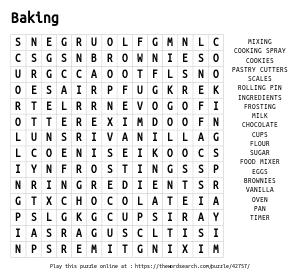 Word Search on Baking