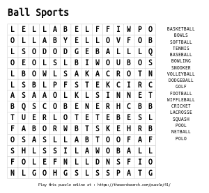 Word Search on Ball Sports