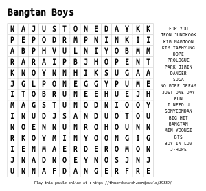 Word Search on Bangtan Boys