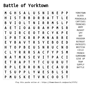 Word Search on Battle of Yorktown