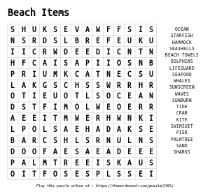Word Search on Beach Items