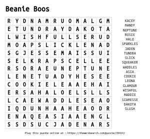 Word Search on Beanie Boos