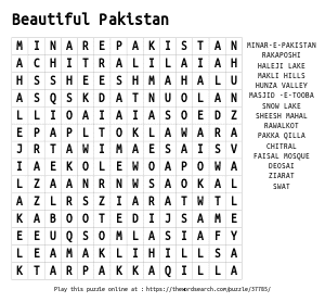 Word Search on Beautiful Pakistan