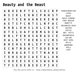 Word Search on Beauty and the Beast