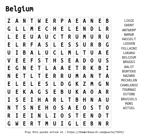 Word Search on Belgium