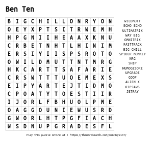 Word Search on Ben Ten