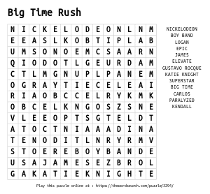 Word Search on Big Time Rush