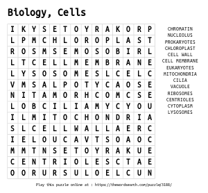 Word Search on Biology, Cells